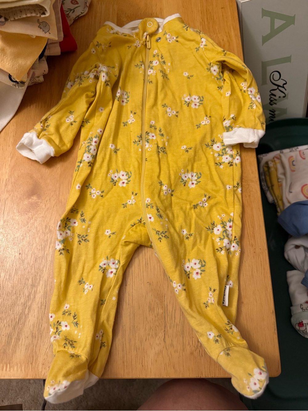 Gerber Yellow Floral Zip-Up Footed One-Piece 0-3mo